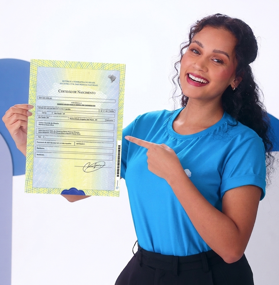 Modelo segurando certidão física